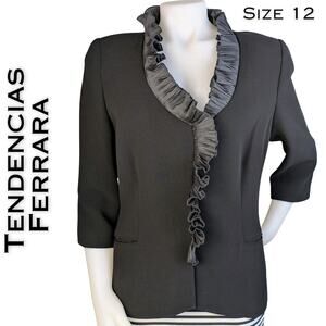 Tendencias Ferrera Dressy Cocktail Blazer Jacket Black Organza Ruffle Spain 12